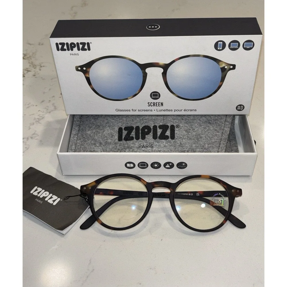 New in Box Izipizi #D Brown Tortoise Screen Glasses +0